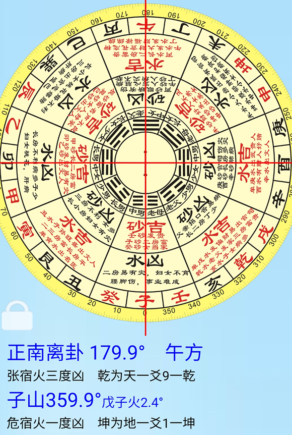 华为金锁玉关电子罗盘自动显示方位的砂水吉凶,自动旋转,自动显示座山