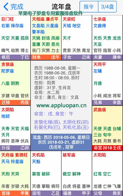 苹果iphone紫薇斗数流年盘排盘截图