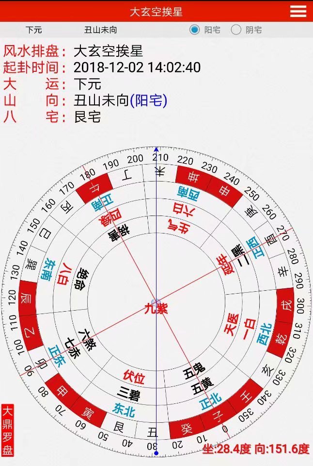 大玄空飞星阴宅阳宅挨星替卦挨星下卦风水罗盘